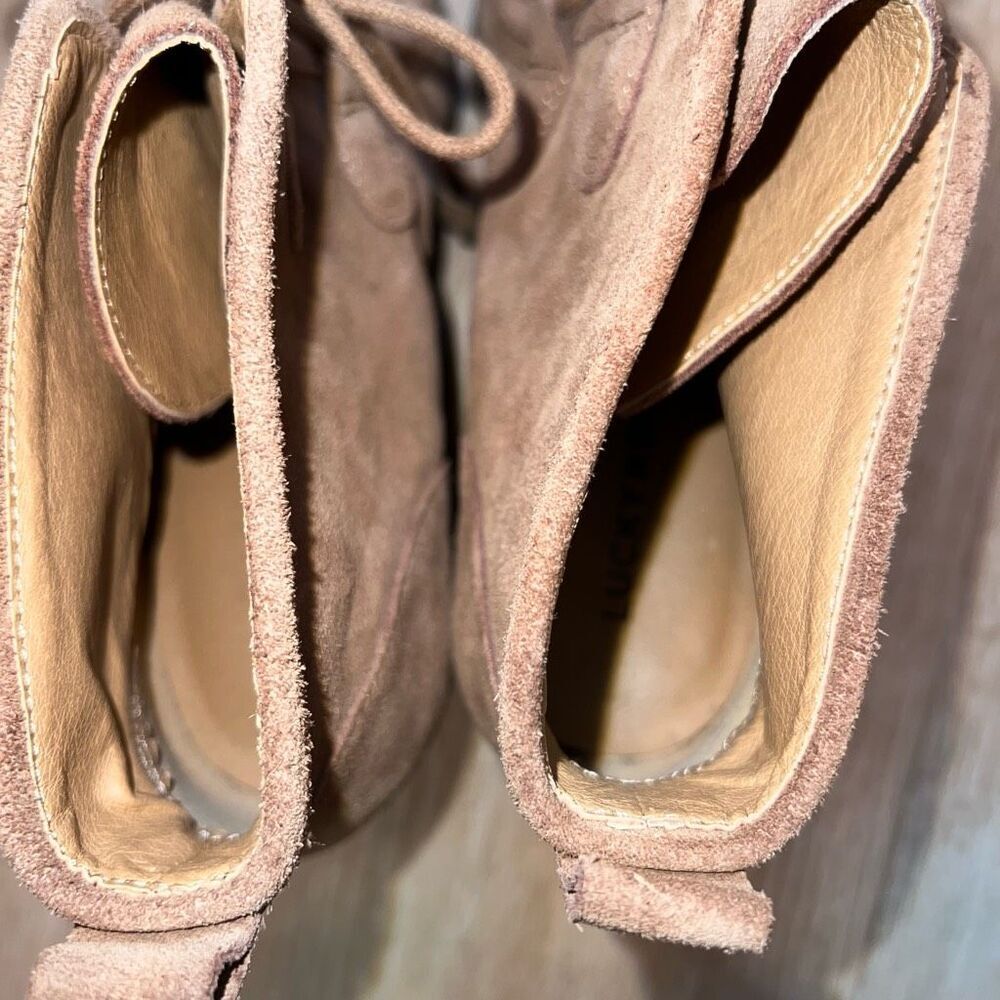 Lucky Brand Ysabel Wedge Bootie in Sesame, Leather Suede Lace up Women’s 9.5 - Picture 8 of 12